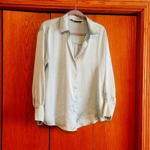 Light green satin women's shirt from Zara, size large
